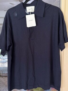Lisa Yang Charles Navy Cashmere Knit Polo Shirt Sweater Size 4 NWT